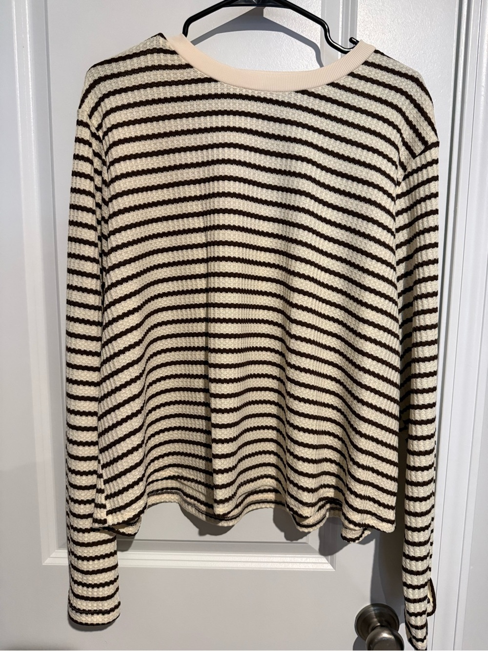 SHEIN Cream and Black Striped Long Sleeve Knit Top